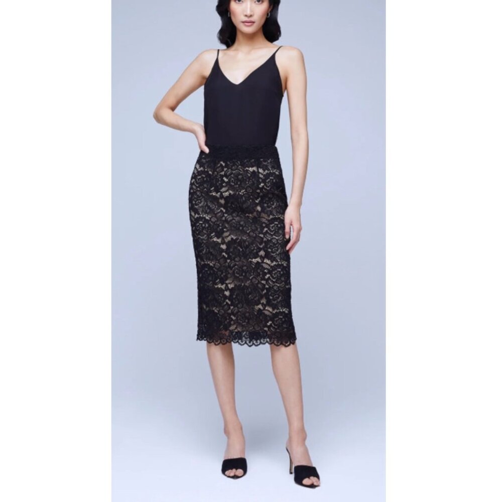 L'AGENCE Royal Black Lace Pencil Skirt Size XS